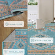 Vintage Soft & Stain Resistant Washable Area Rug Carpets Blue Yellow