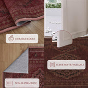 Vintage Washable Soft & Stain Resistant Area Rug Carpets Crimson Red
