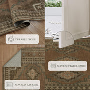 Vintage Area Rug Abstract Washable Non-Slip Soft & Stain Resistant Area Rug Brown Gray
