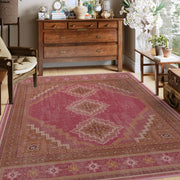 Vintage Washable Soft & Stain Resistant Area Rug Carpets Pink Red