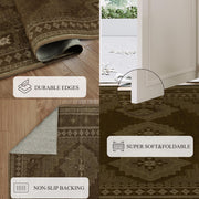 Vintage Washable Soft & Stain Resistant Area Rug Carpets Brown Yellow