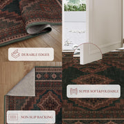Vintage Washable Soft & Stain Resistant Area Rug Carpets Dark Brown