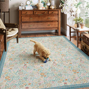Floral Non-Slip Vintage Washable Soft & Stain Resistant Area Rug green Blue