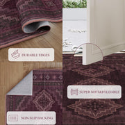 Vintage Washable Soft & Stain Resistant Area Rug Carpets Red Burgundy