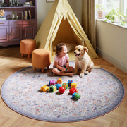 Floral Non-Slip Vintage Washable Soft & Stain Resistant Area Rug Indoor Purple