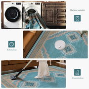 Vintage Soft & Stain Resistant Washable Area Rug Carpets Blue Yellow