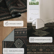 Vintage Washable Soft & Stain Resistant Area Rug Carpets Black Brown