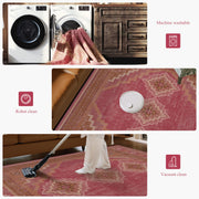 Vintage Washable Soft & Stain Resistant Area Rug Carpets Pink Red