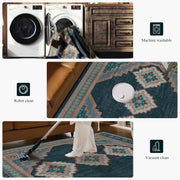 Vintage Washable Soft & Stain Resistant Area Rug Carpets Navy Green