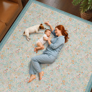 Floral Non-Slip Vintage Washable Soft & Stain Resistant Area Rug green Blue