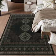 Vintage Washable Soft & Stain Resistant Area Rug Carpets Black Brown